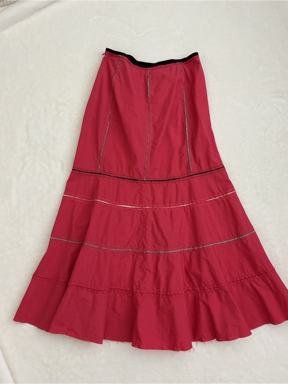 Two Star Dog Pink Cotton Tiered Midi Skirt Cottagecore Boho A-Line Size Small